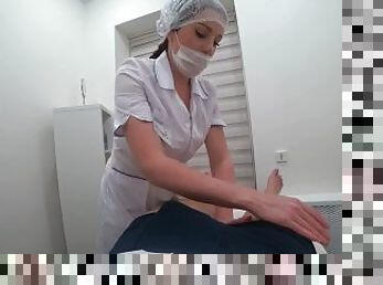 Blowjob from a real nurse in a massage room