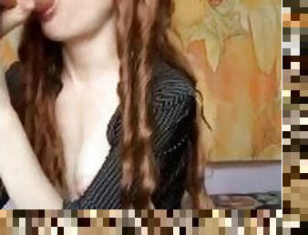 masturbation, secrétaire, fellation, ados, jouet, rousse, secousses, sale, horny, gode