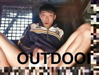 Cum boy Masturbation china Asia forest wooden house outdoor