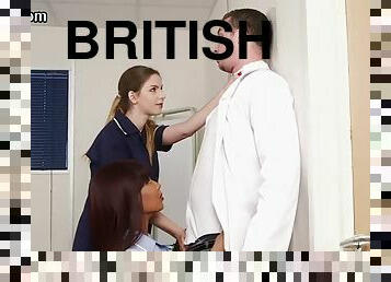 enfermeira, chupanços, doutor, ébona, punheta, preto, a-três, cfnm, britânico, bizarro-kinky