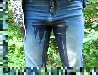 pisser, public, amateur, culotte, fétiche, solo, jeans, humide, réalité