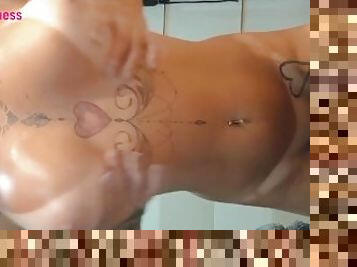 baignade, clito, chatte-pussy, brésil, belle, douche, rasé, tatouage