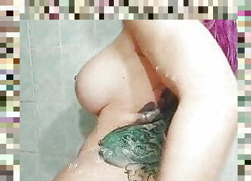 Hot purple haired girl in the shower