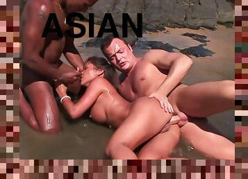 Asian Bitch Pounded In Both Holes On The Beach