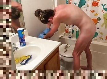 Nude Cleaning Bathroom