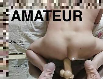 amateur, anal, énorme-bite, jouet, gay, chevauchement, gode, solo, minet, bite