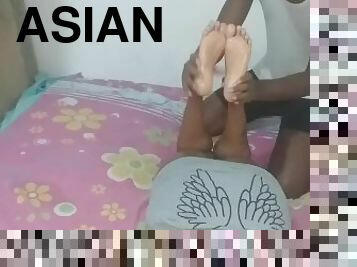 asiatique, masturbation, amateur, ados, branlette, massage, pieds