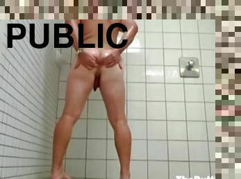 banhos, público, gay, espião, excitante, rabo, chuveiro, sozinho, molhado