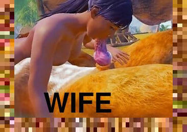 besar, raksasa, isteri, menghisap-zakar, zakar-besar, vintage, creampie, retro, hentai, 3d