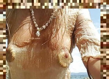 nippleringlover nude beach no bra see through wet shirt fingering pierced pussy big fat nipple rings