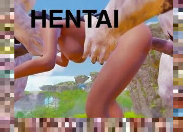 extrême, monstre, anal, énorme-bite, hardcore, double, point-de-vue, hentai, chevauchement, 3d