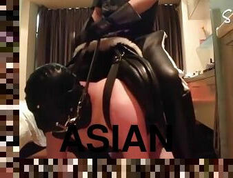 asiático, amateur, gay, cabalgando, fetichista, cuero