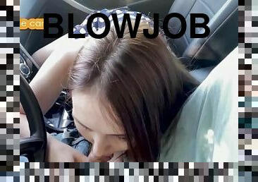 Sweet Alina loves to do blowjob in the car