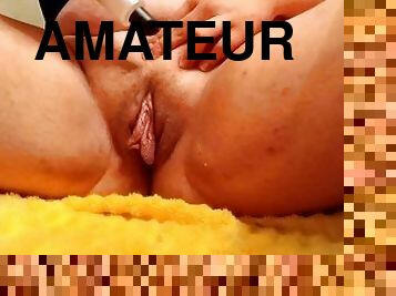 masturbation, chatte-pussy, amateur, ados, jouet, belle-femme-ronde, joufflue, gode, solo, blanc