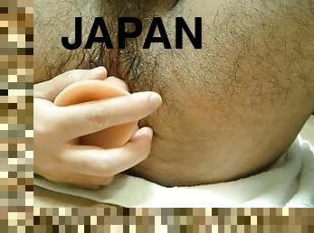 A straight Japanese guy's first time anal dildo masturbation