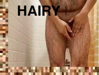 Hairy Chubby Married Dad Takes a Shower
