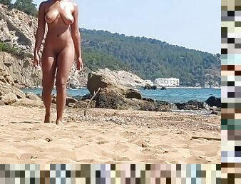 cul, gros-nichons, public, femme, amateur, ejaculation-sur-le-corps, ébène, couple, plage, exhibitionniste