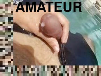 amateur, pieds, ejaculation, piscine, solo