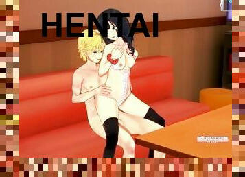 groß-titten, blasen, junge, japanier, creampie, paar, anime, hentai, nette, 3d