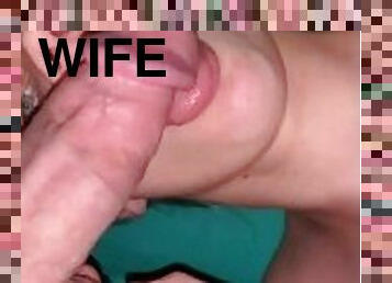 Wife playing with dildo while sucking me