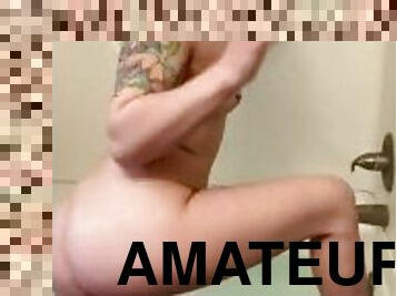 traseiros, teta-grande, masturbação, orgasmo, amador, brinquedo, loira, sozinho, branco, tatuagem