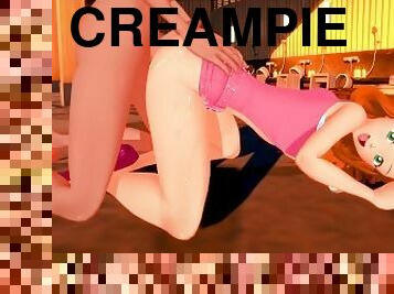 cumshot, blandade-raser, creampie, hentai, 3d