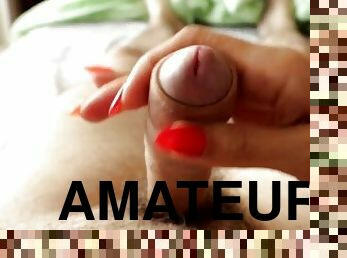 amateur, ejaculation-sur-le-corps, maison, branlette, couple, point-de-vue, fétiche