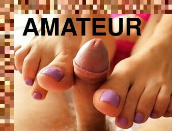 amatör, cumshot, avrunkning, fötter, pov, sprut, perfekt, footrunk, tår