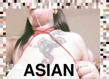 asiatique, gros-nichons, amateur, fellation-profonde, belle-femme-ronde, chienne, hentai, solo, bâillonnement, tatouage