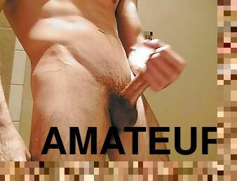 énorme, masturbation, amateur, ejaculation-sur-le-corps, énorme-bite, hardcore, secousses, incroyable, tatouage, bite