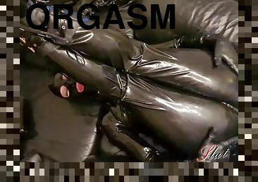 Orgasm slut slave Celeste in latex stretch holes enema