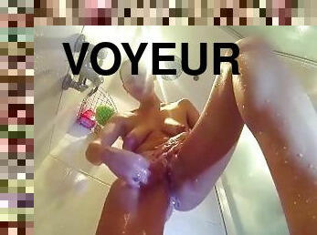 Voyeur camera in the shower room. Shave pussy. naked girl in the shower room.