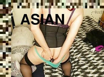 asiatique, lunettes, masturbation, ejaculation-sur-le-corps, jouet, ladyboy, rousse, salope, sale, fétiche