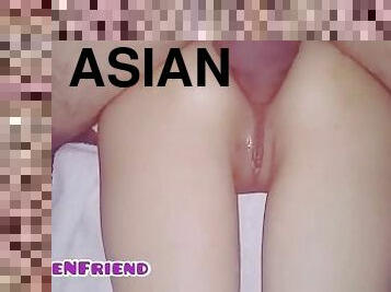 asiatisk, fitta-pussy, amatör, anal, tonåring, creampie, petit, liten, kuk