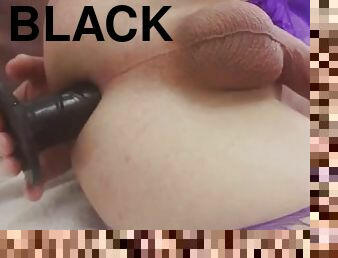 Riding on black dildo with prostate milking