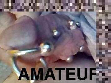 masturbation, amateur, ejaculation-sur-le-corps, énorme-bite, ejaculation, percé, solo, tatouage, bite