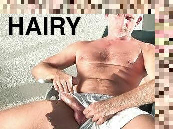 hairy muscle daddy showing off with his big dick