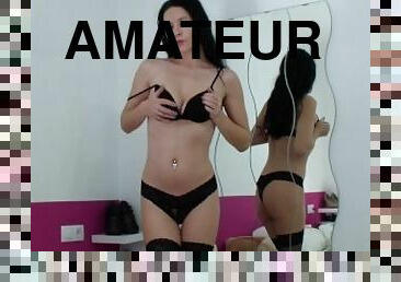 chatte-pussy, amateur, babes, bas, lingerie, solo, jambes, taquinerie