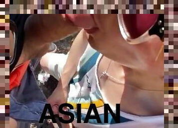 asiatique, masturbation, en-plein-air, public, amateur, fellation, hirondelle, ejaculation, blanc