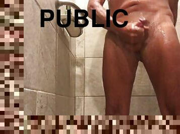 Public lockerroom jackoff - watch my balls draw up when I get ready to cum