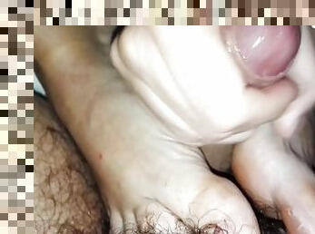 Horny Girlfriend makes a Footjob and a Handjob and I make a Huge Cumshot - Feal Anet