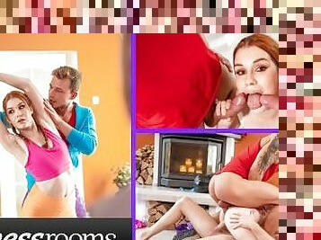 Fitness Rooms Voyeur cuck fantasy with gym trainer redhead Kaira Love MMF threesome anal sex