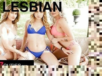 LEZ CUTIES - Three Hot Bikini Babes Enjoy Soaking Wet Cunnilingus In The Sun