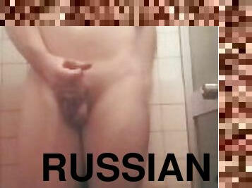 Russian Twink with a tail and bubble butt plays in shower