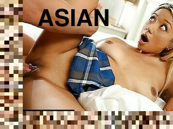 asiatisk, fisse-pussy, skolepige, lærer, pikslikkeri, kæmpestor-pik, teenager, deepthroat, creampie, sperm