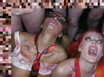 fest, blowjob, cumshot, gangbang, facial, bukkake, britisk, halloween