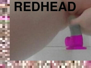 Red Head Riding Rainbow Big Dildo After a Shower Masturbation