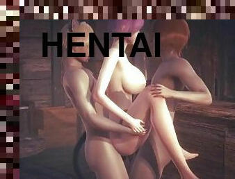 Hentai Uncensored - Tanami handjob and Threesome with double penetration in a Tavern