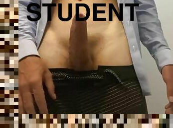 Would you ride his dick? Student in a blue shirt ???? masturbates in a public bathroom.