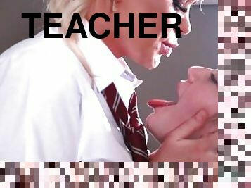 18 Year Old in School Uniform Gives Her Teacher A Blowjob And Snowballs The Cum To Her Friend